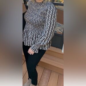 fab'rik Monochrome Maze Print Peplum Blouse